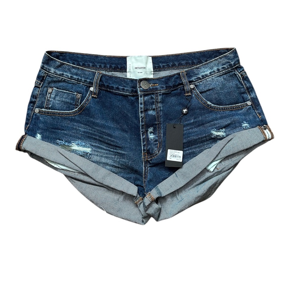 One Teaspoon Blue Distressed Jean Shorts